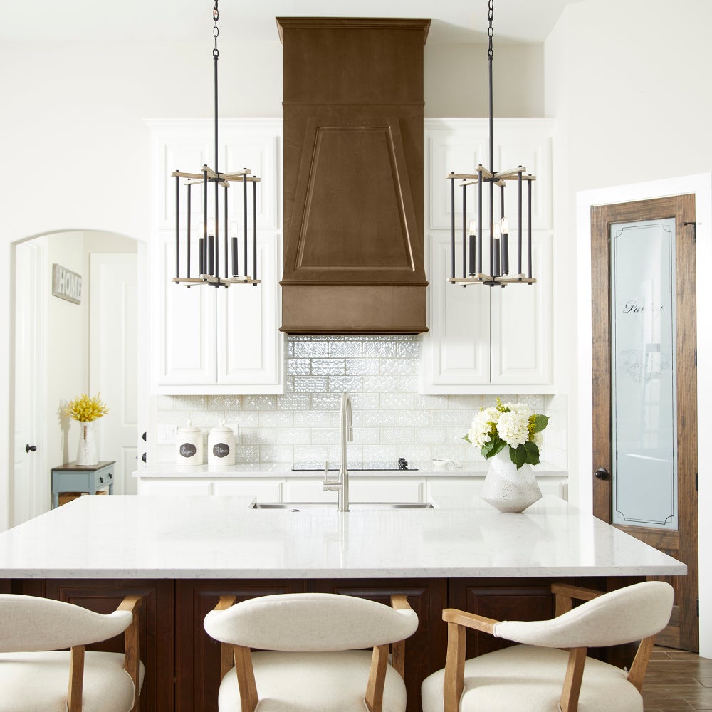 Silva 3 Light Black with Weathered Oak Finish Pendant