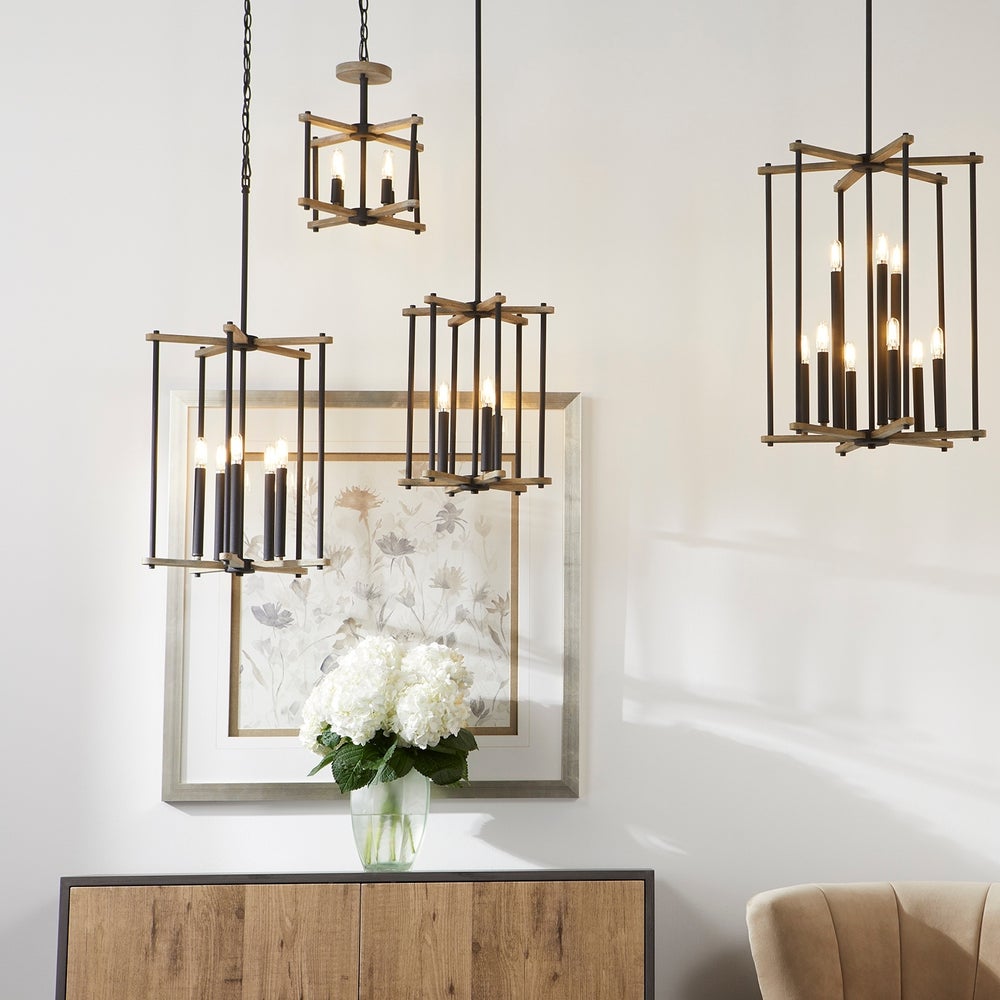 Silva 5 Light Black with Weathered Oak Finish Pendant