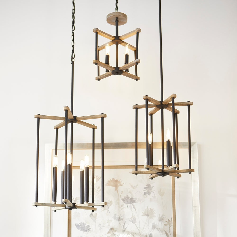 Silva 5 Light Black with Weathered Oak Finish Pendant