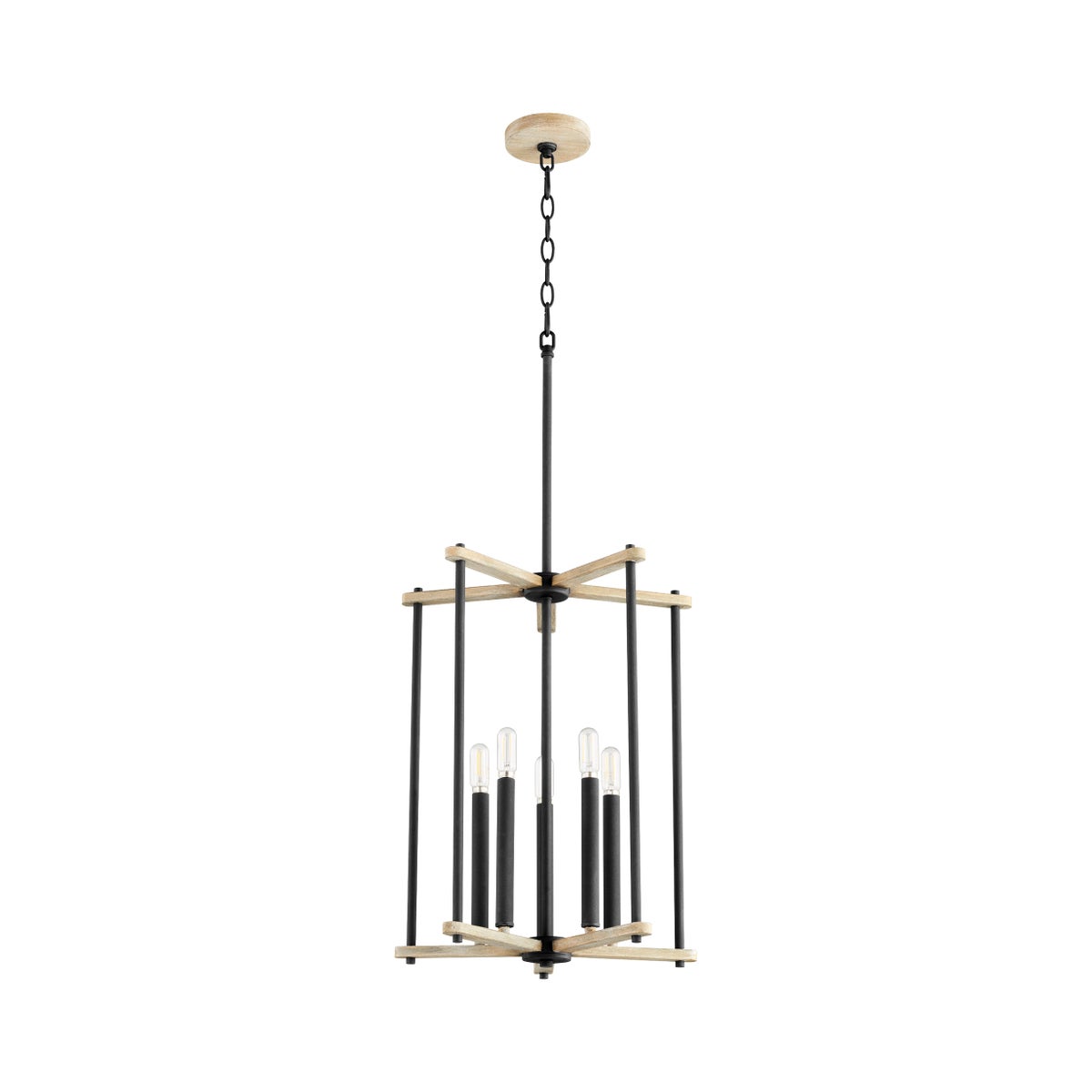 Silva 5 Light Black with Weathered Oak Finish Pendant
