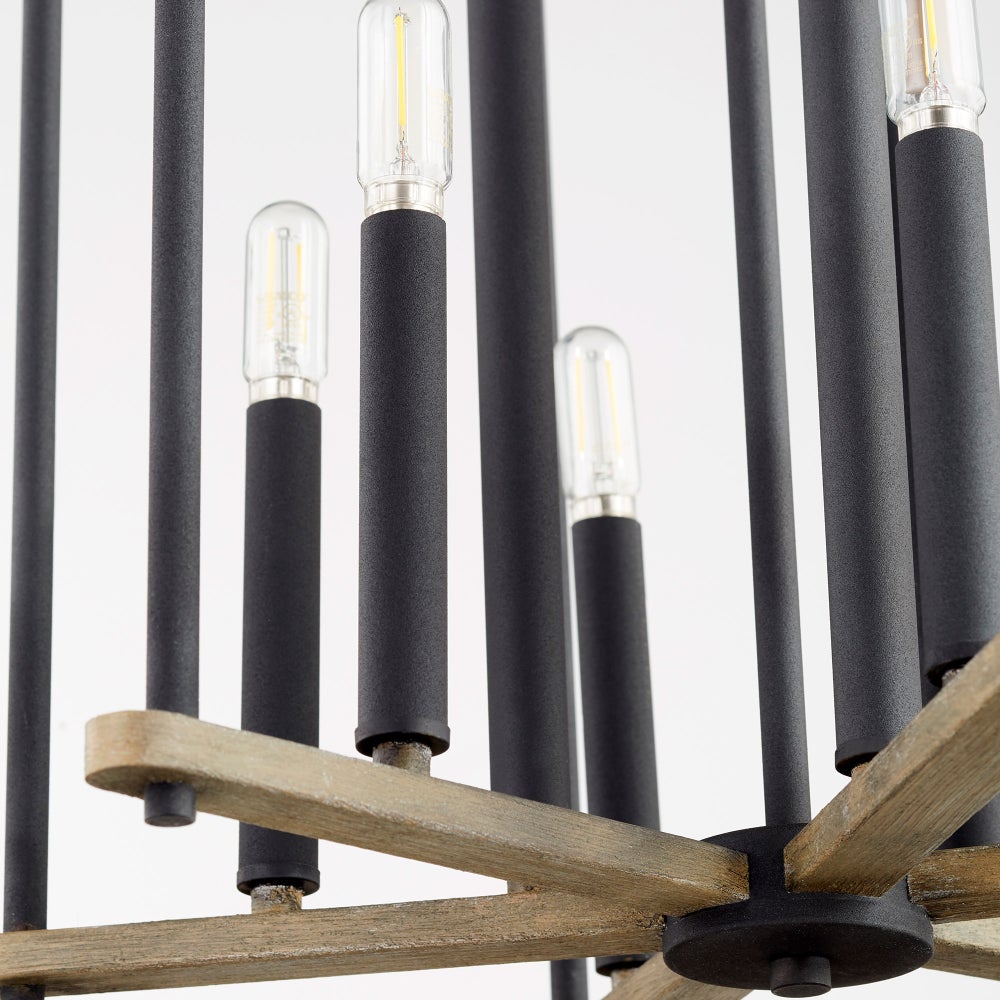 Silva 9 Light Black with Weathered Oak Finish Pendant