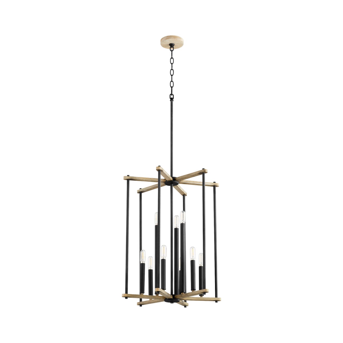 Silva 9 Light Black with Weathered Oak Finish Pendant