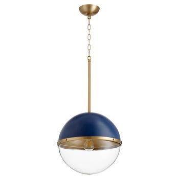 Aged Brass And Blue Soft Contemporary Globe Pendant