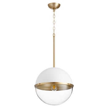 White with Aged Brass Soft Contemporary Globe Pendant