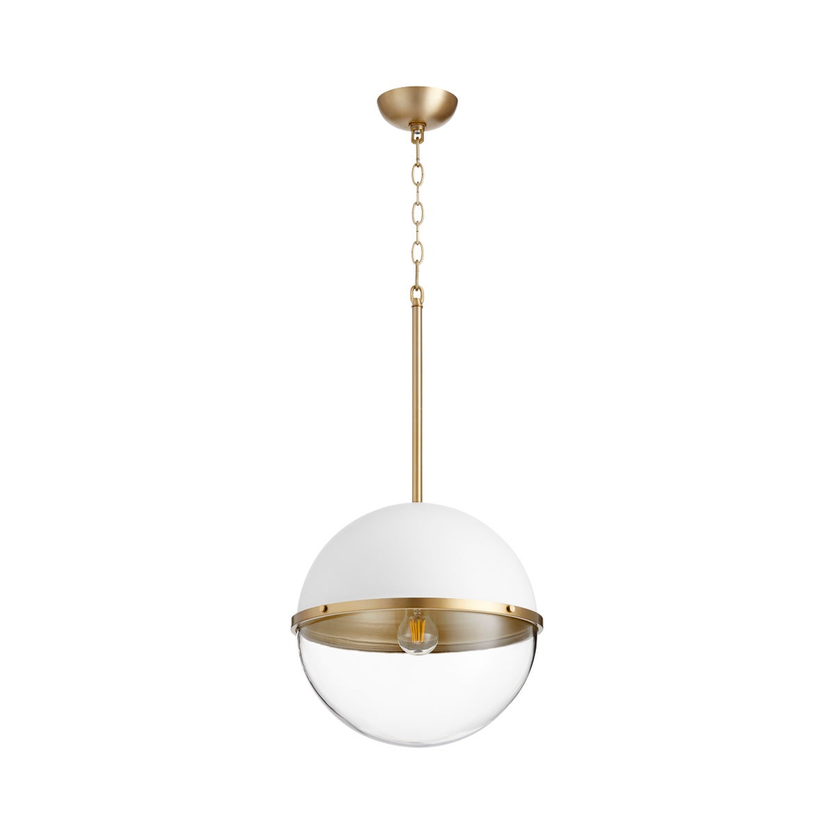 White with Aged Brass Soft Contemporary Globe Pendant