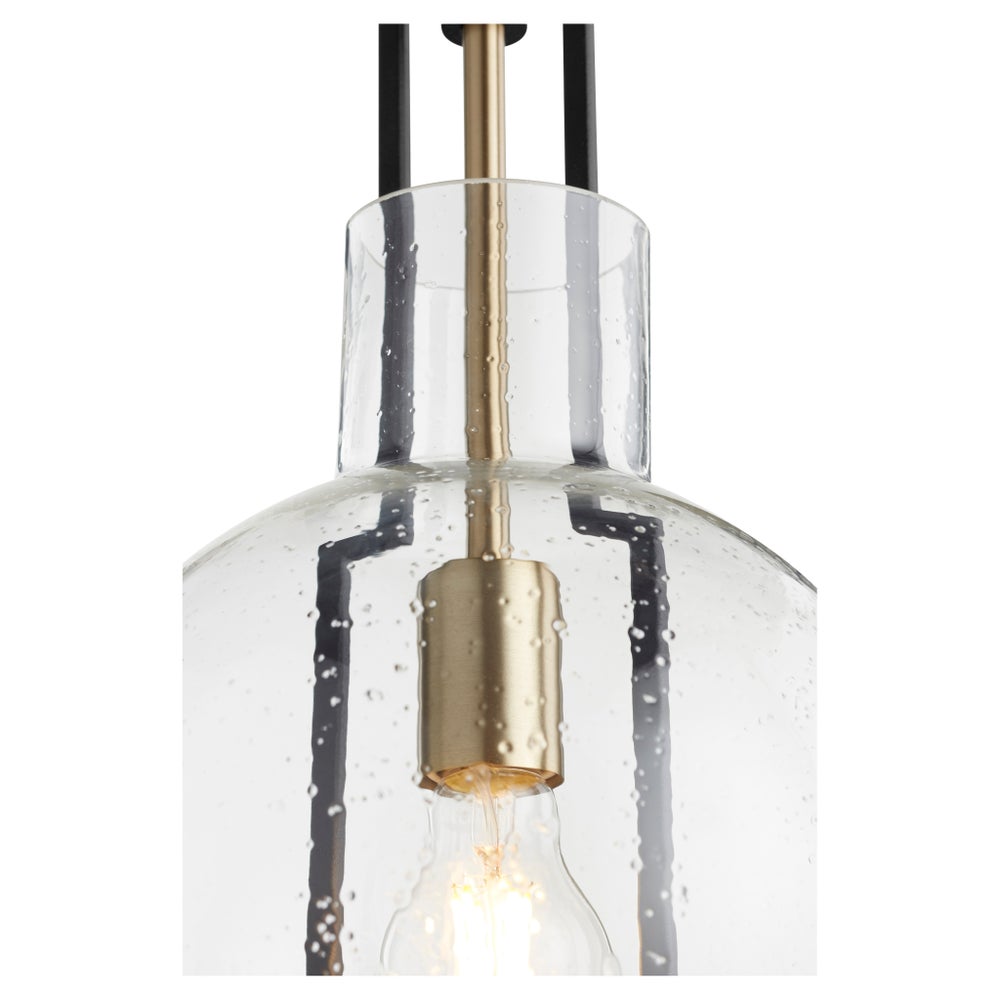 Stone Seeded Glass 10" Black/Aged Brass Pendant