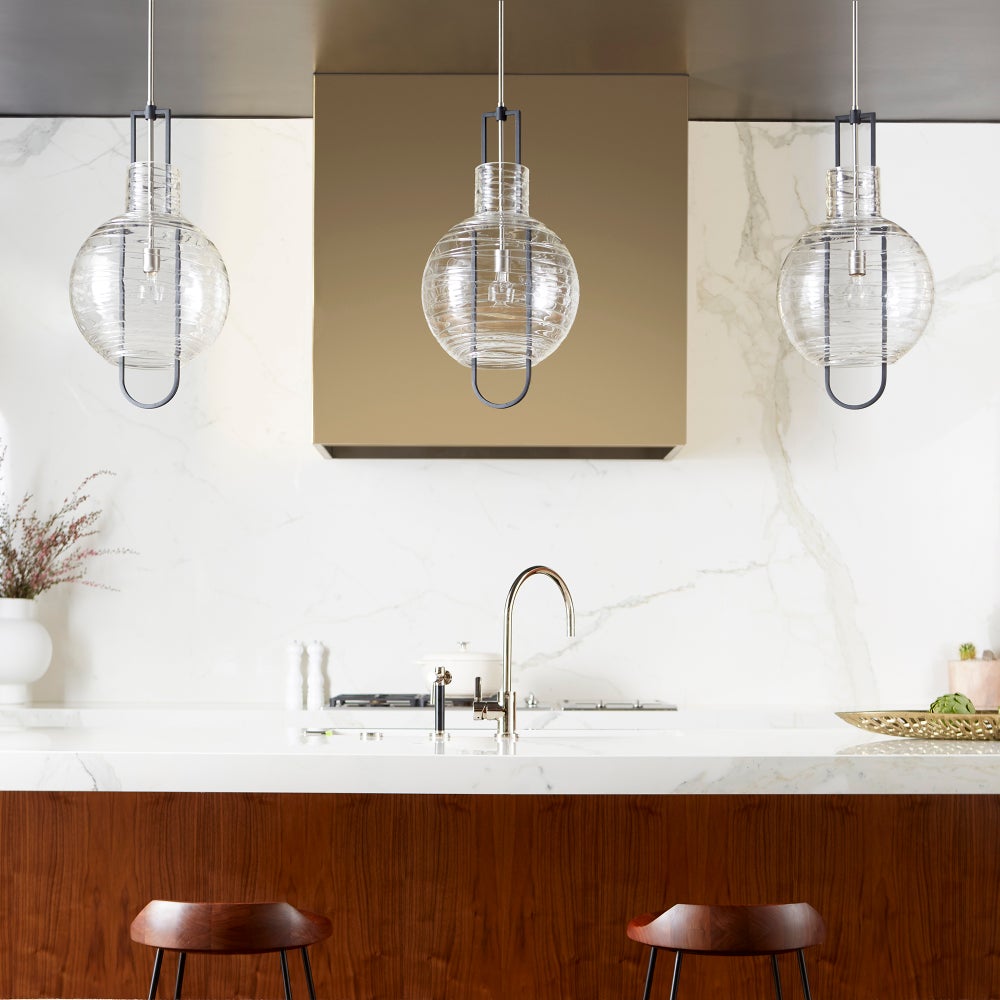 One-Light Textured Glass 14" Black/Satin Nickel Pendant
