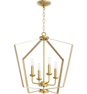 Transitional 4 Light Aged Brass  Pendant