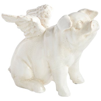 Oink Angel Sitting Sculpture | White Crackle