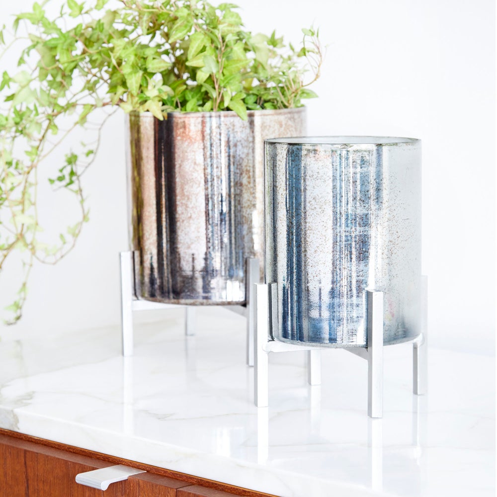 Basil Candleholder | Black And Verdi Garnet Glass - Large