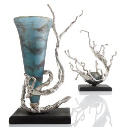 Aqueous Candleholder | Nickel And Blue Mist Glass