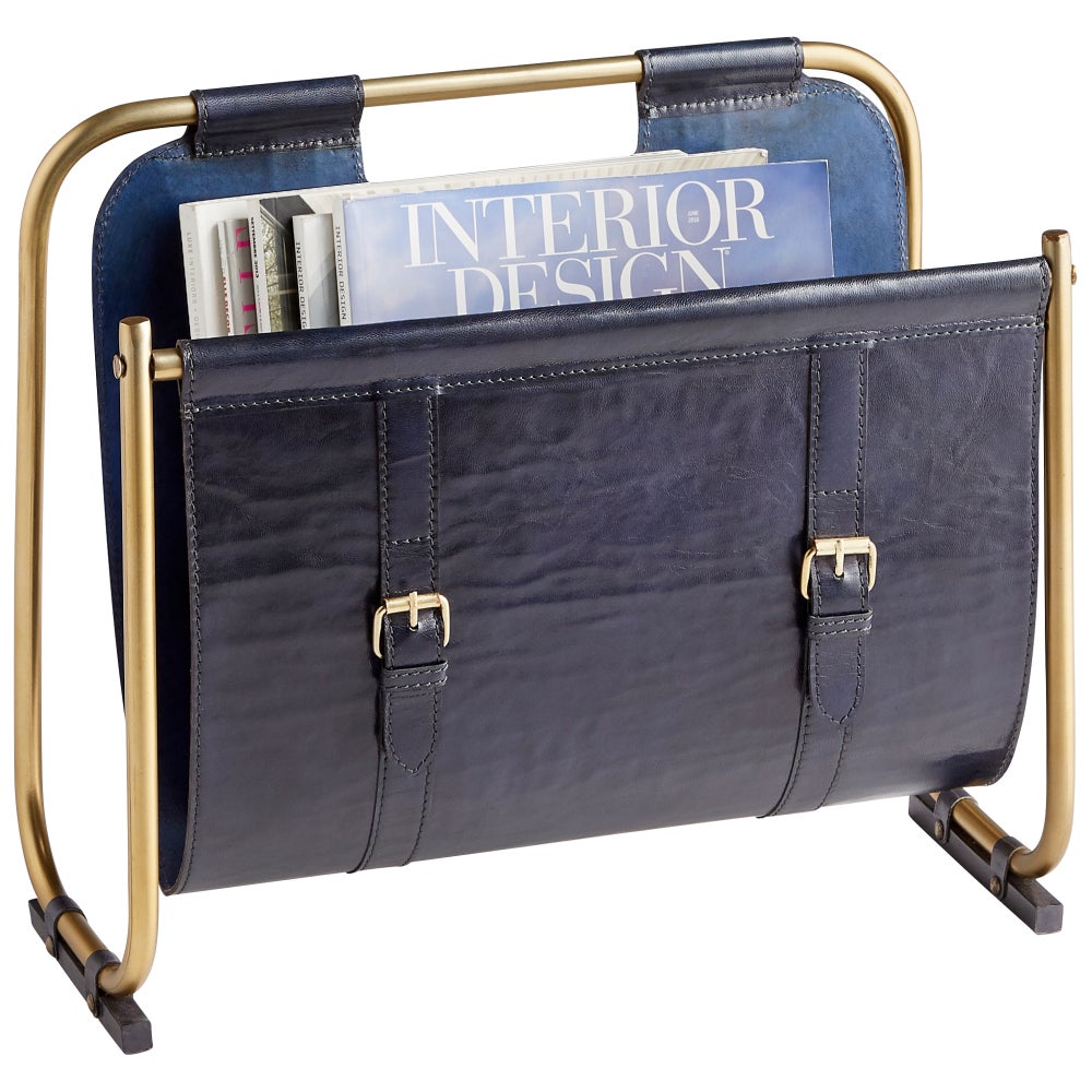 Granville Magazine Rack | Blue And Antique Brass