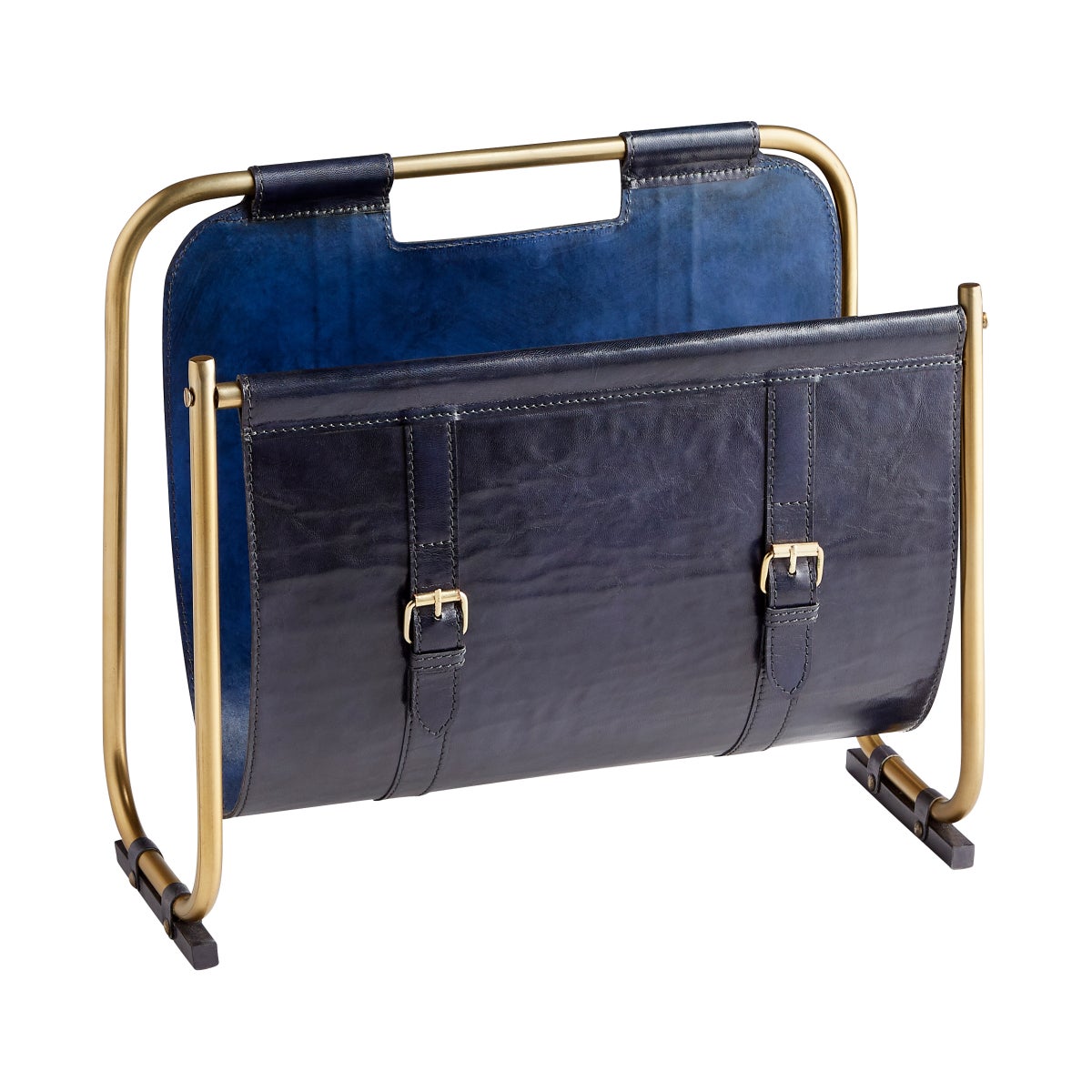 Granville Magazine Rack | Blue And Antique Brass