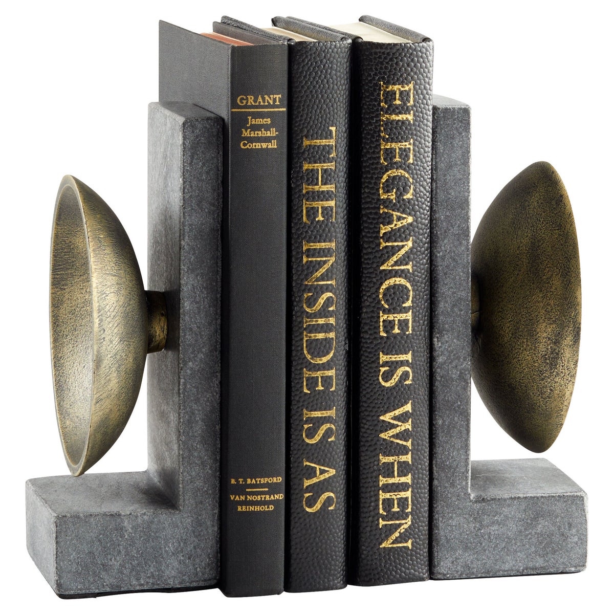 Taal Bookends Designed by J. Kent Martin, Black & Brass - bookends