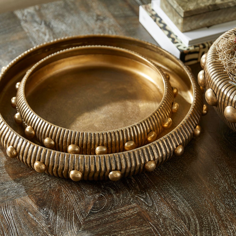 Antique Brass Finish Decorative Cast Aluminum Tray