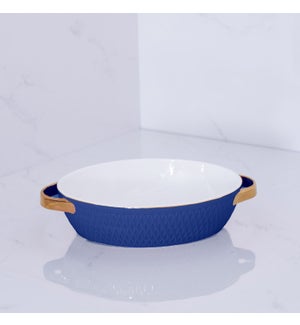 CERAMIC Small Oval Baker with Gold Handles (Blue)