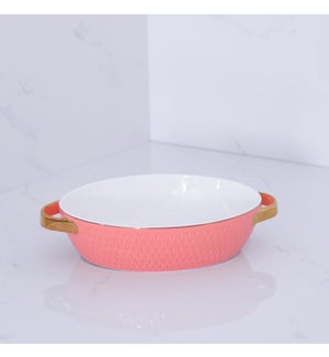 CERAMIC Small Oval Baker with Gold Handles (Salmon)