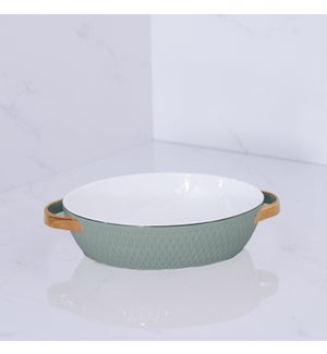 CERAMIC Small Oval Baker with Gold Handles (Sage)