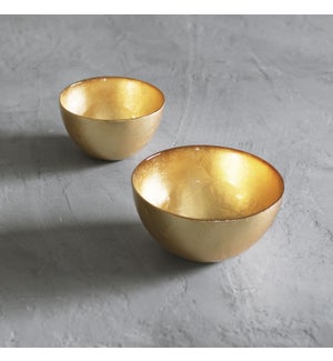 GLASS New Orleans Round Foil Leafing Bowl Set of 2 (Gold)