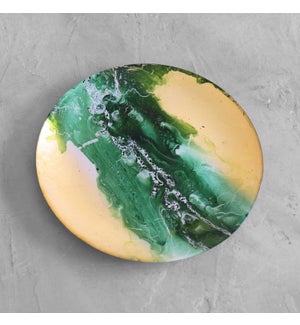 GLASS New Orleans Large Round Painted Platter (Green & Gold)