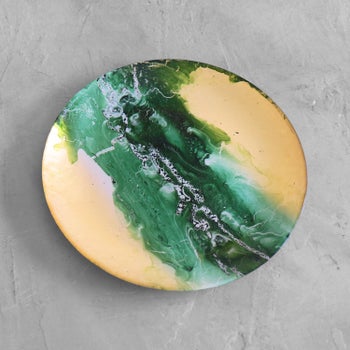 GLASS New Orleans Large Round Painted Platter (Green & Gold)