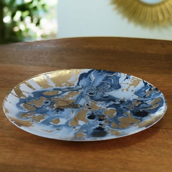 GLASS New Orleans Large Round Painted Platter (Blue & Gold)