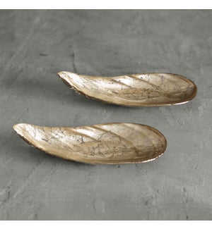 GLASS New Orleans Small Cracked Leafing Foil Pina Shell Platter Set of 2 (Gold)