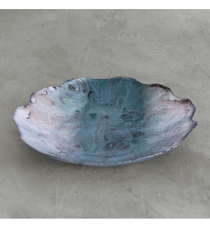 GLASS New Orleans Foil Leafing Centerpiece with Scalloped Edges (Light Teal & Silver)