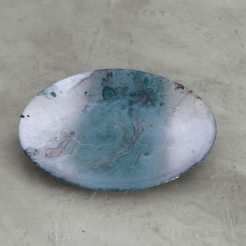 GLASS New Orleans Foil Leafing Round Platter (Light Teal & Silver)