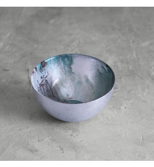 GLASS New Orleans Small Foil Leafing Bowl (Light Teal  & Silver)