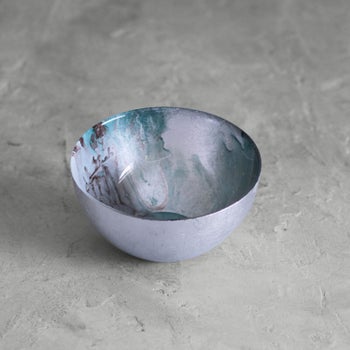 GLASS New Orleans Small Foil Leafing Bowl (Light Teal  & Silver)