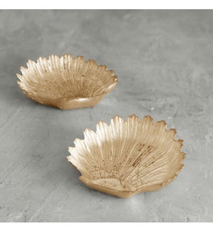 GLASS New Orleans Cracked Foil Leafing Shell Platter Set of 2 (Gold)