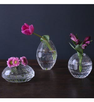 GLASS Faceted Bud Vase Set of 3 (Clear )