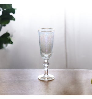 GLASS Mother of Pearl Flute with Gold Rim Set of 4 (Clear and Gold)
