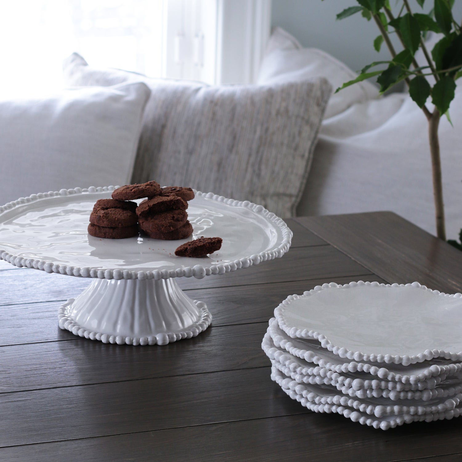 Cake Stand Pedestal, Light Blue Ceramic 10.6