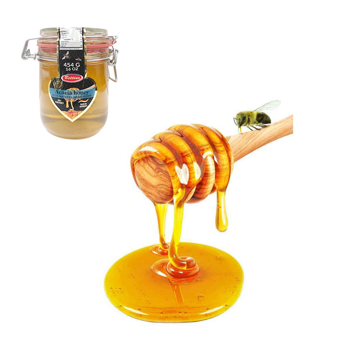 Bettino Acacia Honey with Natural HoneyComb 16oz 454g        643700279088