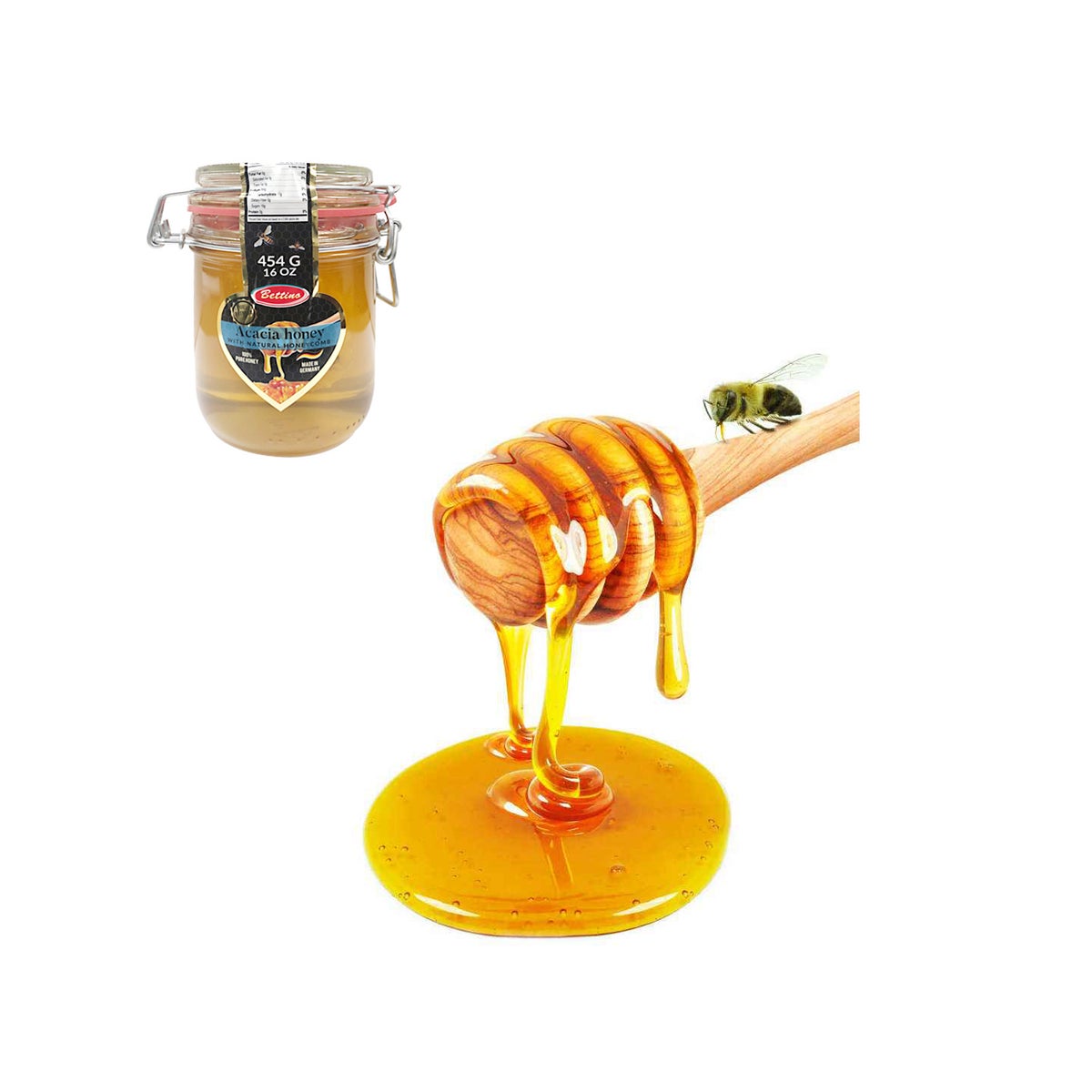 Bettino Acacia Honey with Natural HoneyComb 16oz 454g        643700279088