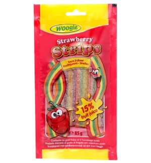 Woogie Strawberry Strip Candies with Sour Sugar Coating 3oz  900285907937