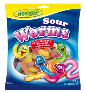 Woogie Worm Shaped Candies with Sour Sugar Coating 8.8oz 250 900285909999