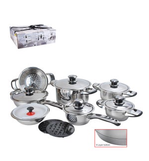 Cookware Set 16pcs SS Heavy Gage, 7 layers bottom            643700161123