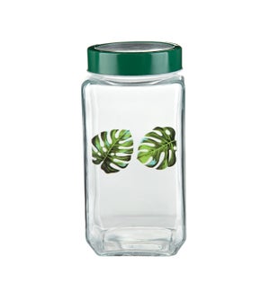 Glass Canister 71.5Oz With  Green Leaf Decal                 643700292759