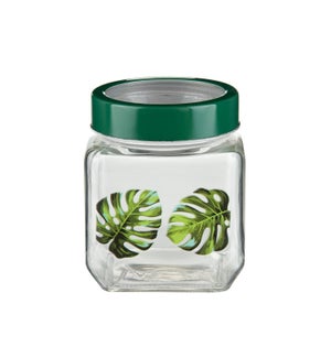 Glass Canister 42.3Oz With  Green Leaf Decal                 643700292773