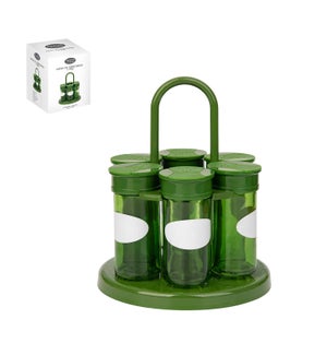 Glass Spice Bottle 6pc Set 3Oz with Metal Rack,Green Color   643700292872
