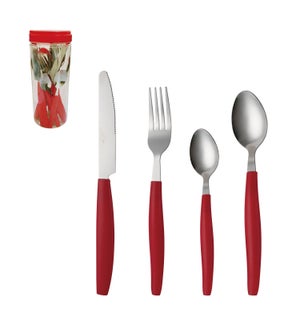 Flatware set 16pc service for 4, Red PP handle               643700215642