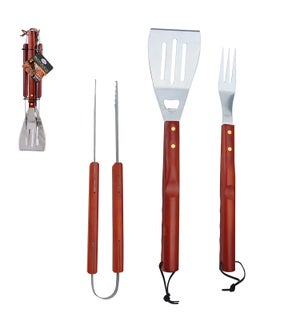 BBQ Tool 3pc set SS with wood Handle                         643700221872