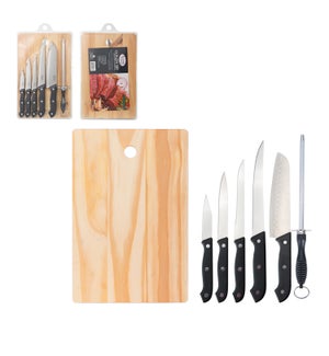 Cutlery 7pc Set SS with Wood Cutting Board                   643700250971