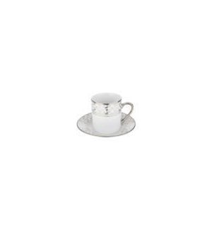 Coffee Cup and Saucer 3.5oz Silver Decal Porcelain           643700292285