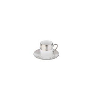 Coffee Cup and Saucer 3.5oz Silver Embossed Decal Porcelain  643700292360