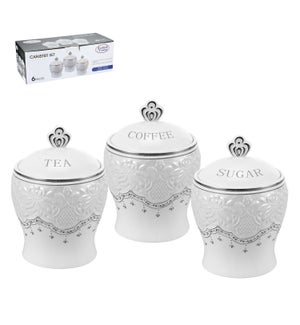 Canister 3pc Set New Bone China, Silver Design               643700310880