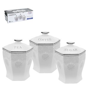 Canister 3pc Set New Bone China, Silver Design               643700310897